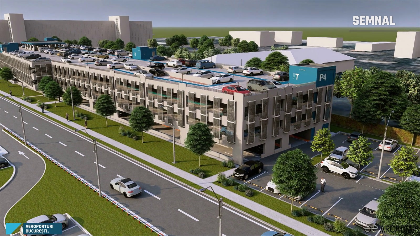 Randare a viitoarei parcări „Long Term", văzută dinspre drumul de acces