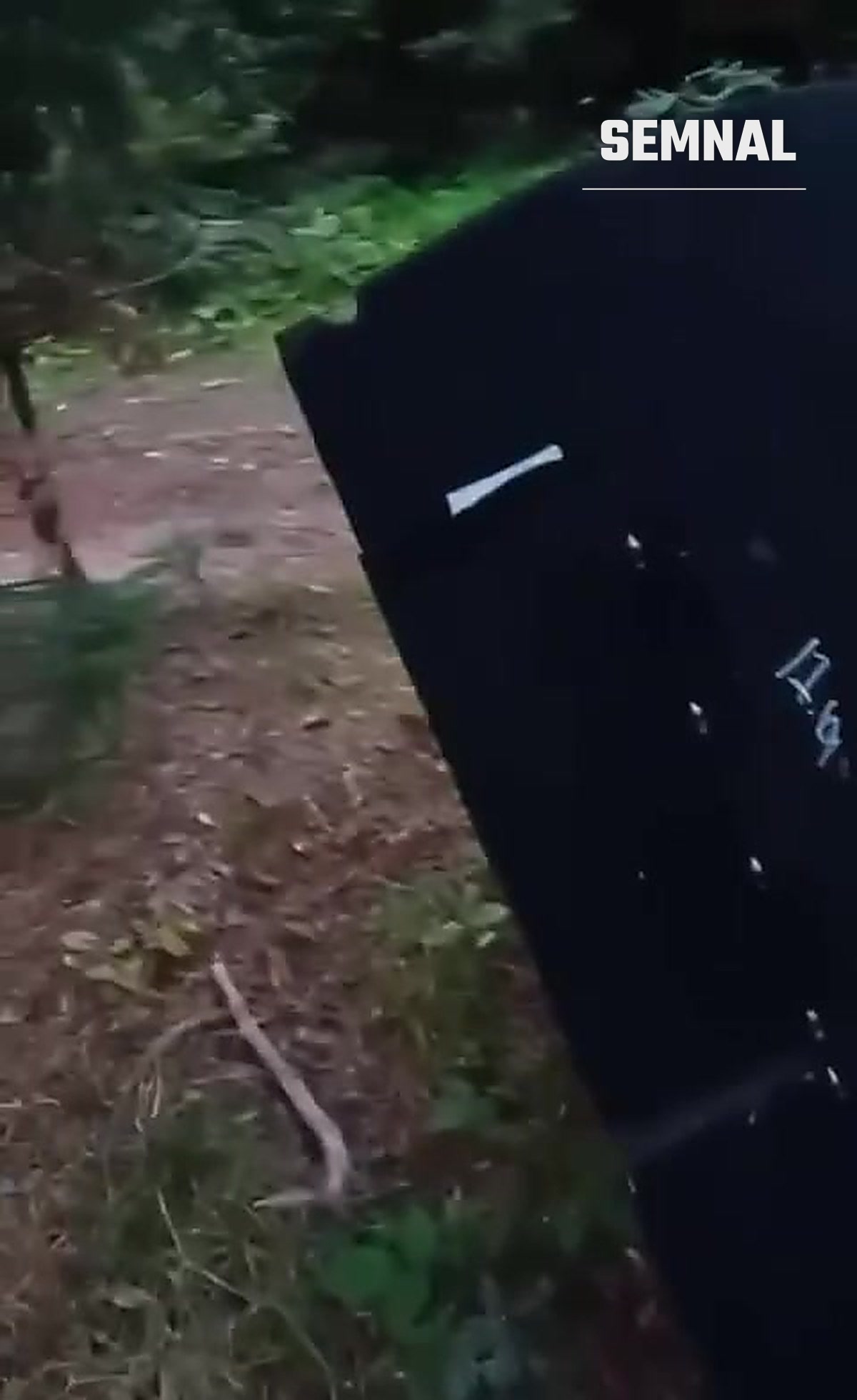Fragment din carcasa neagră a dronei, în pădurea de lângă Solca
