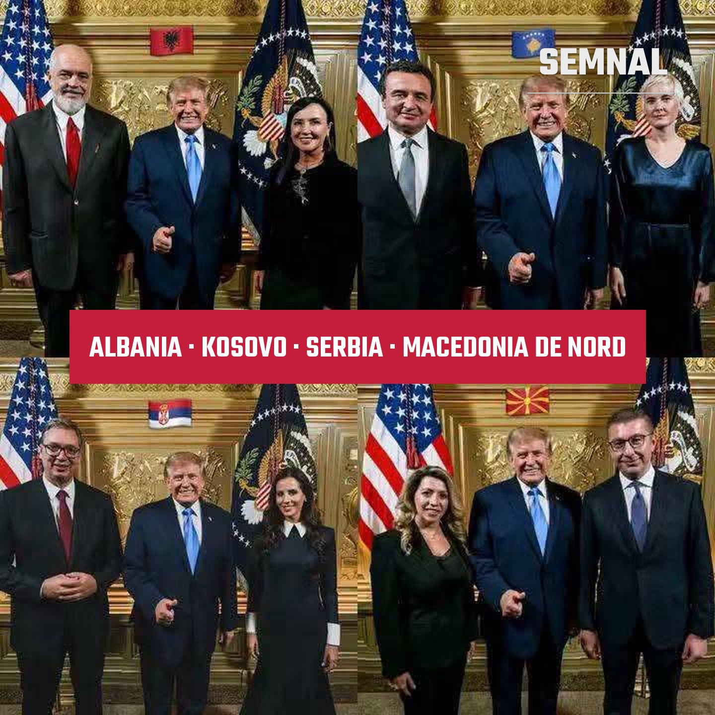Colaj distribuit pe rețelele sociale cu fotografiile lui Donald Trump alături de liderii Albaniei, Kosovo, Serbiei și Macedoniei de Nord, la recepția de la New York