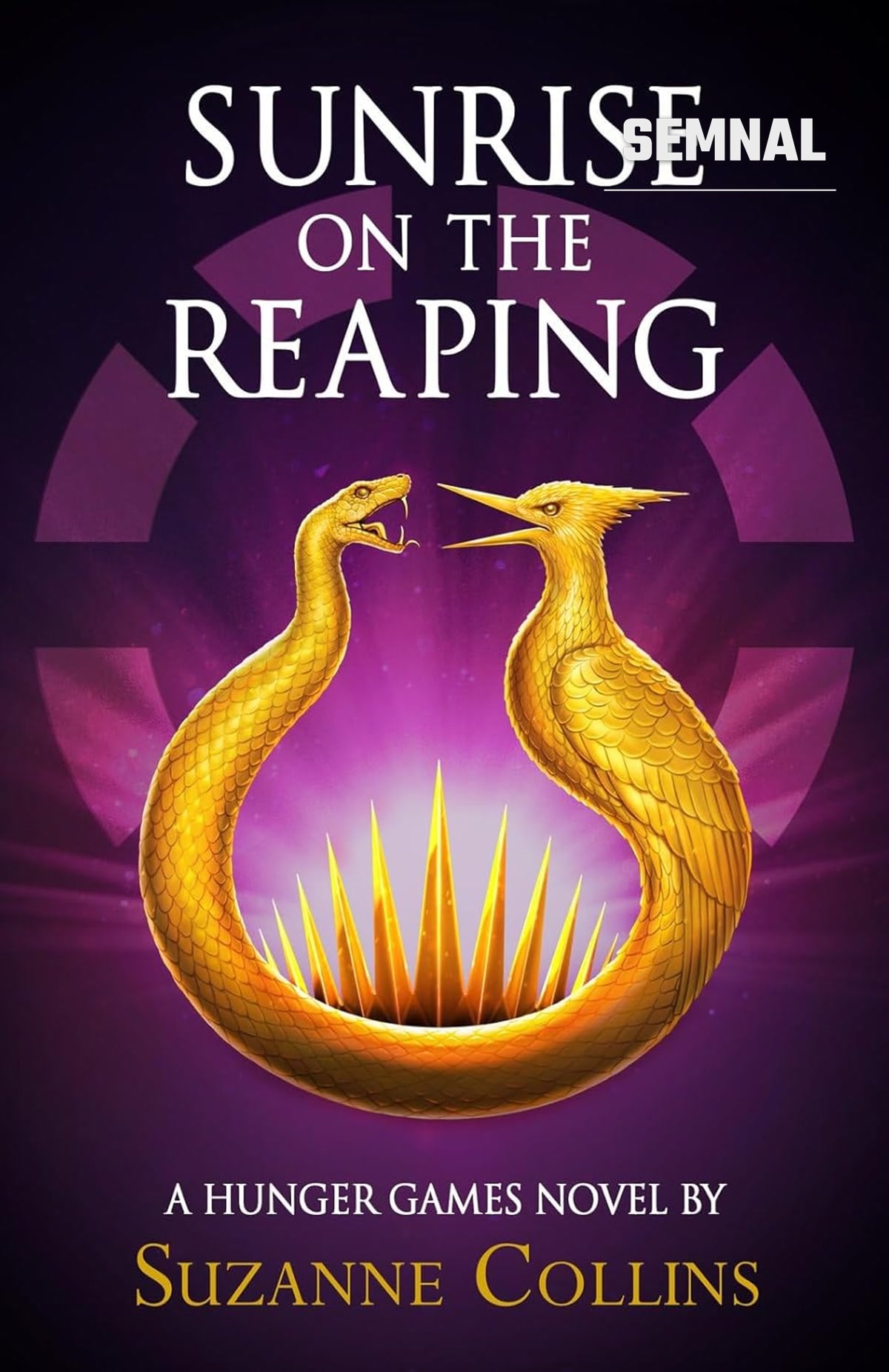 Coperta ediției în limba engleză a romanului „Sunrise on the Reaping” de Suzanne Collins