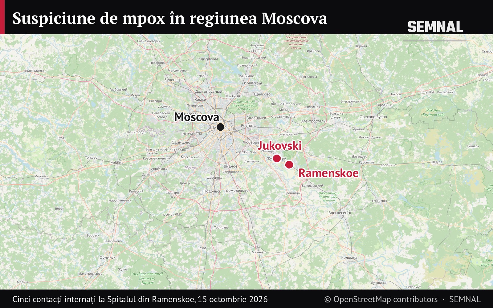 Harta zonei din regiunea Moscova unde au fost internate cele cinci persoane