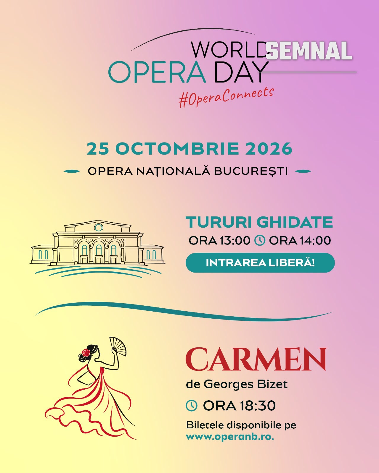 Afișul programului Zilei Mondiale a Operei la Opera Națională București, 25 octombrie 2026