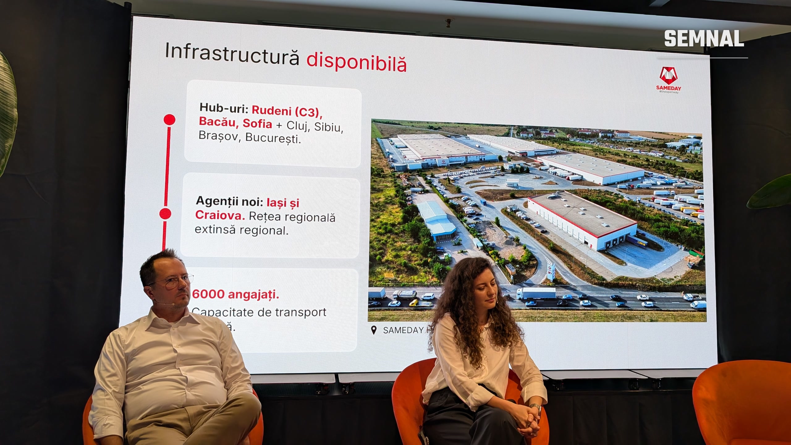 Slide despre infrastructura SAMEDAY: hub-urile de la Rudeni, Bacău și Sofia și agențiile noi. Fotografie realizată de Lucian Dinu