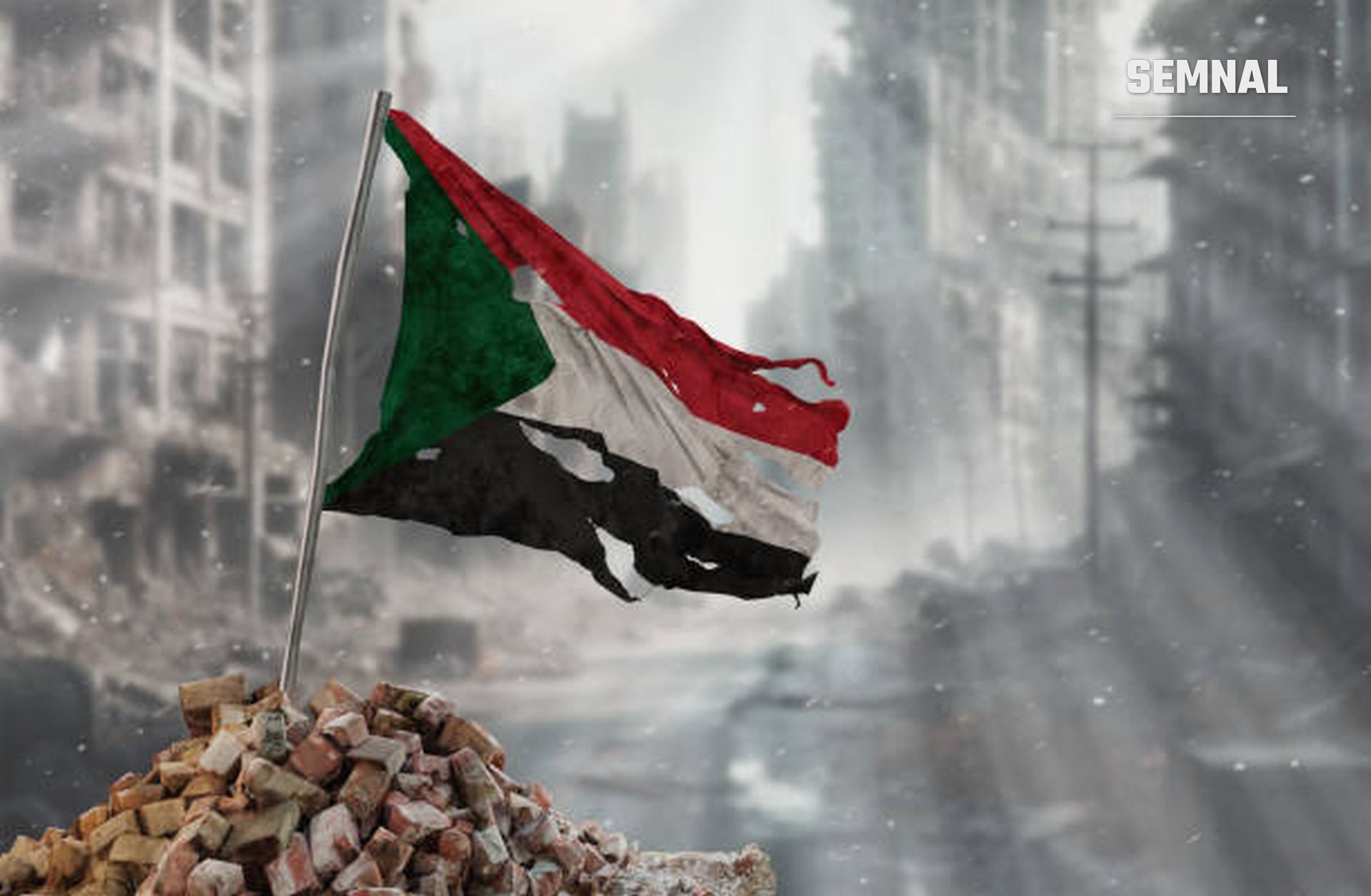 In imagine este steagul Sudanului rupt în război.