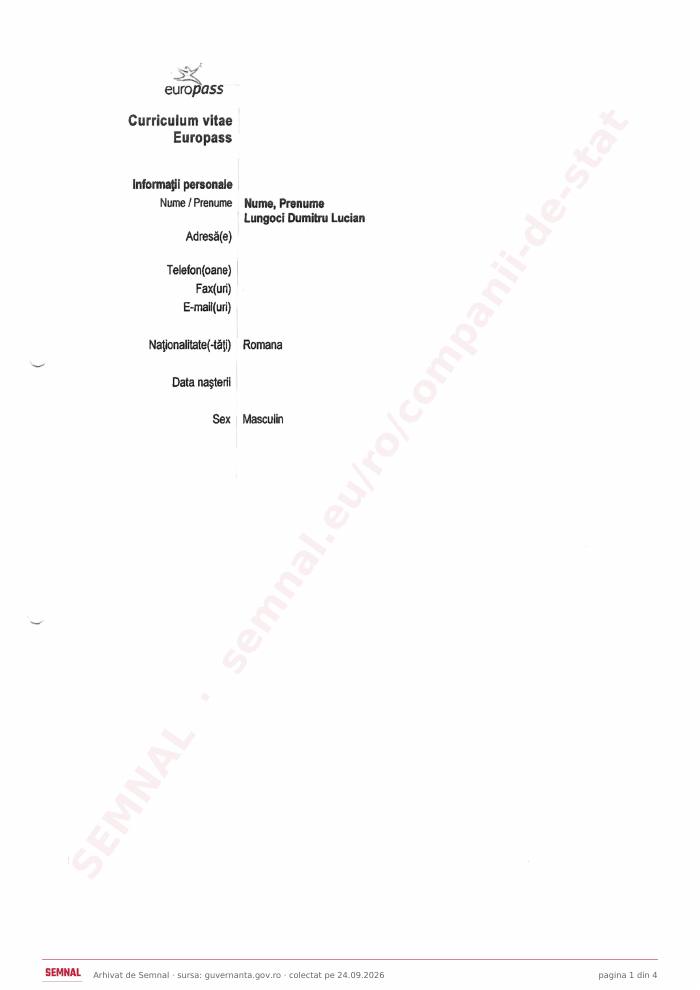 Prima pagină din CV-ul lui Dumitru Lucian Lungoci, Președintele Consiliului de Administrație la Compania Naţională „Administraţia Porturilor Maritime” SA Constanța