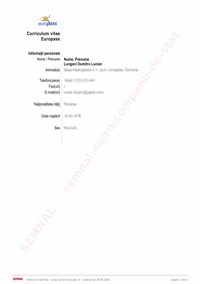 Prima pagină din CV-ul lui Dumitru Lucian Lungoci, Membru în Consiliul de Administrație la Compania Naţională Administraţia Canalelor Navigabile SA